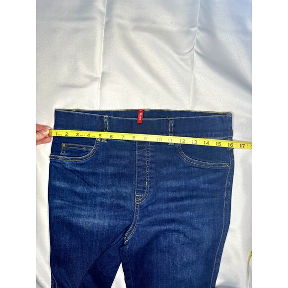 Spanx Women’s Flare Jeans Size M Medium Blue Dark Wash High Rise Stretch Denim - Picture 8 of 8